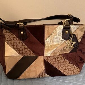 Coach Patchwork Shoulder Bag in Brown and Gold